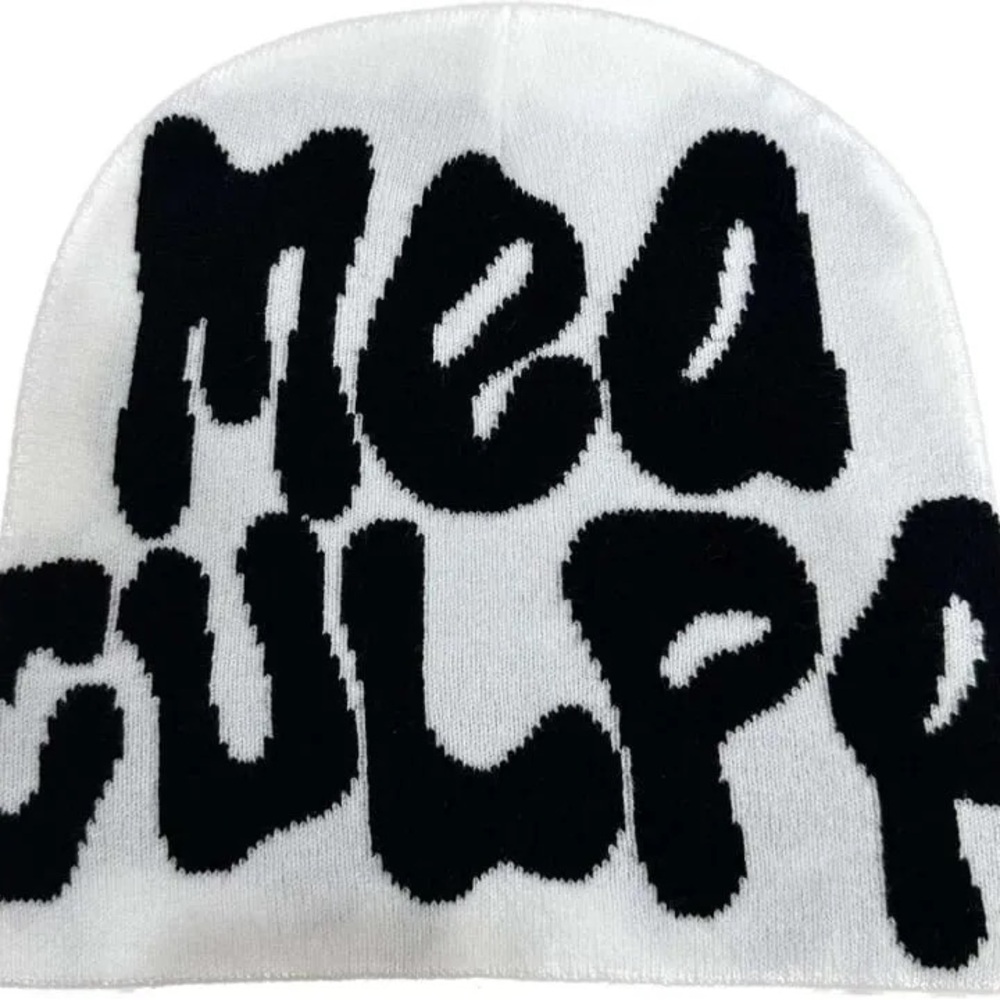 New 2024 Y2K White MEA CULPA Beanie Black Beanies Soft Hat Skull Cap